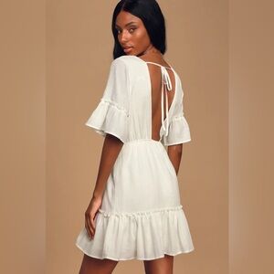 White Short Sleeve Cutout Mini Dress